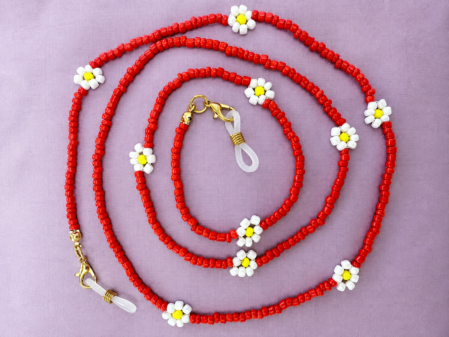 Collanina per occhiali - Margherite rosse