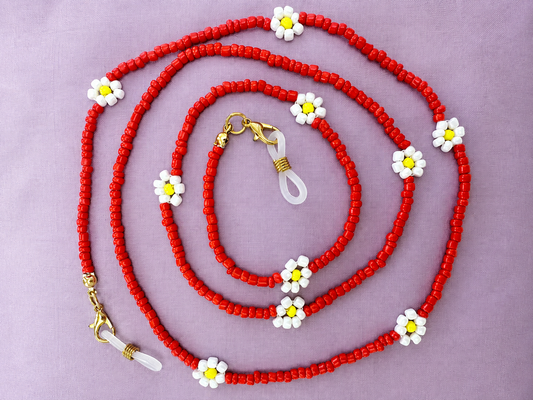 Collanina per occhiali - Margherite rosse
